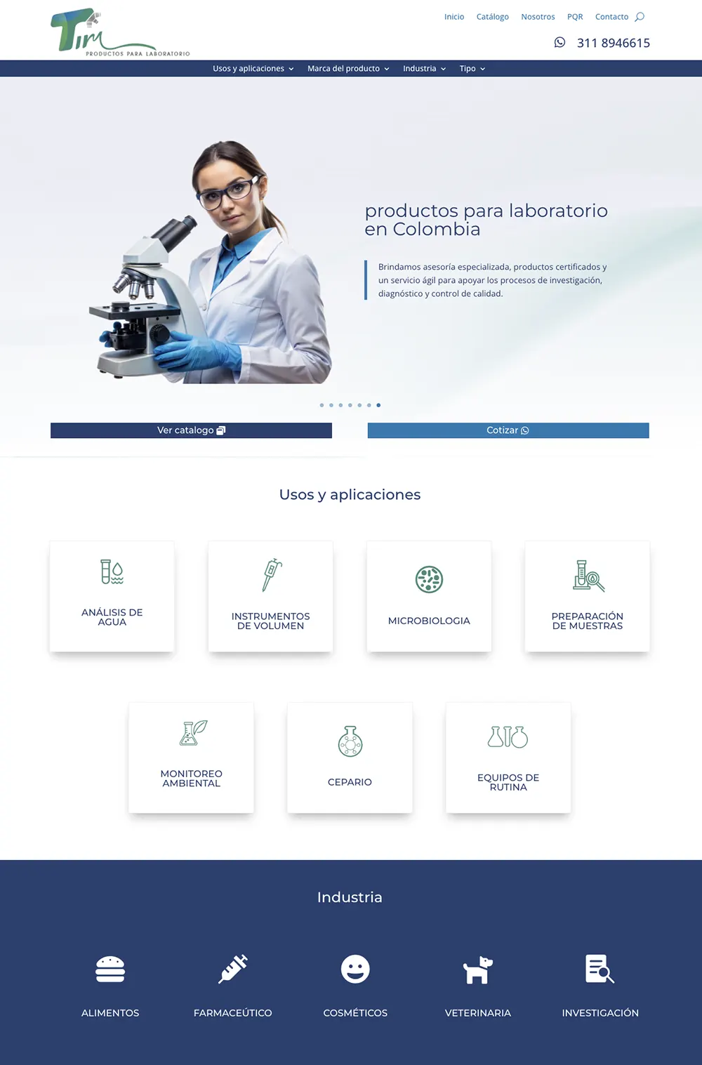 diseño de paginas para TIM productos de laboratorio