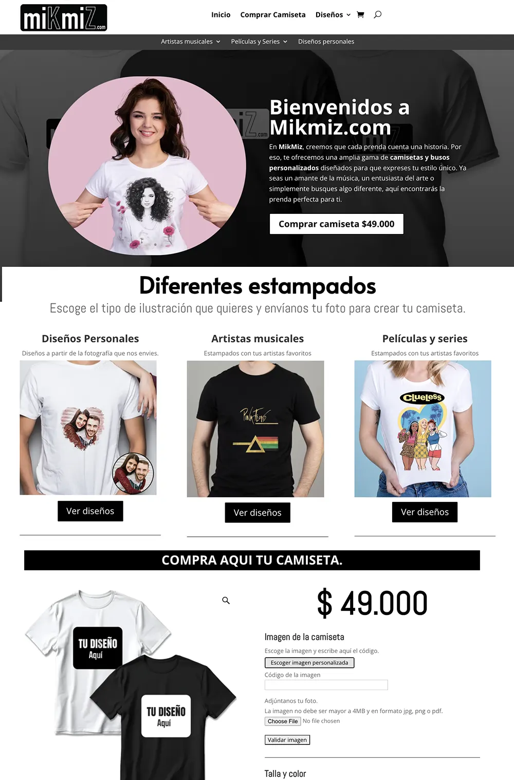 diseño de sitios web tienda de camisetas